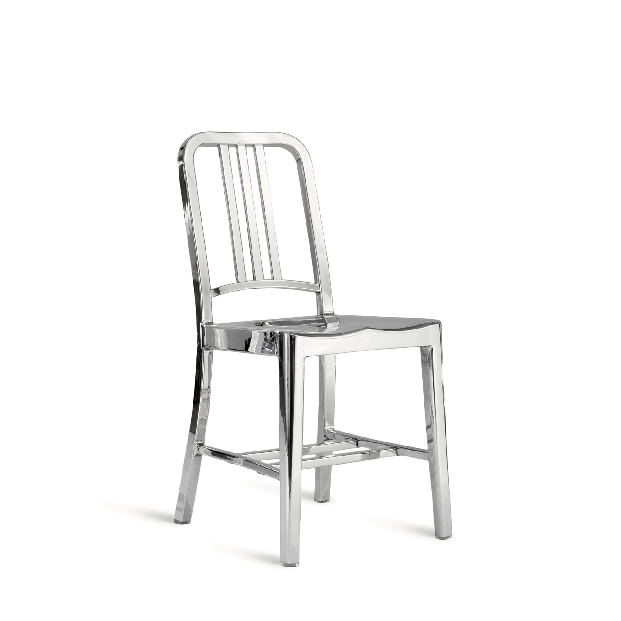 Classic Navy Chair with durable aluminum frame and sleek navy finish by Emeco.
