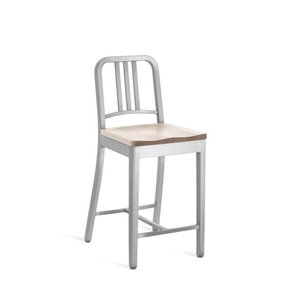 1104 Navy Stool with aluminum frame and wood seat by Emeco.