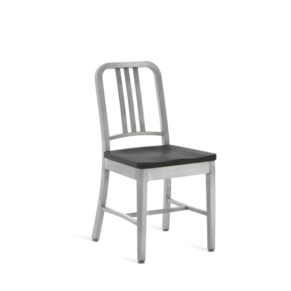 Classic Navy chair with sturdy aluminum frame and navy finish by Emeco.