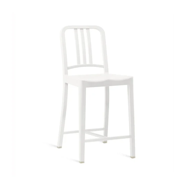 Eco-friendly bar and counter stool made from 111 recycled PET bottles, featuring a one-piece design with leg stretchers for added durability.