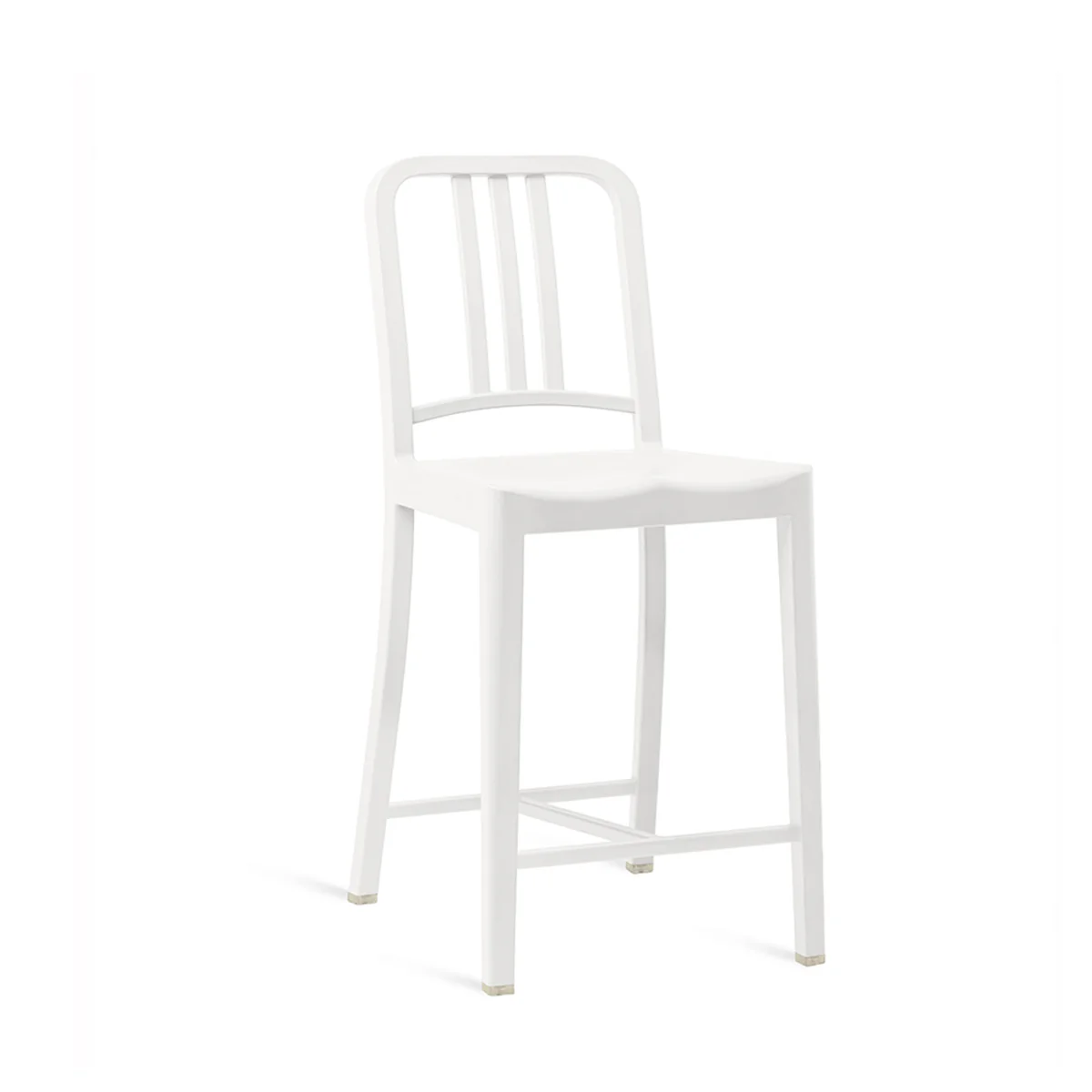 Eco-friendly bar and counter stool made from 111 recycled PET bottles, featuring a one-piece design with leg stretchers for added durability.