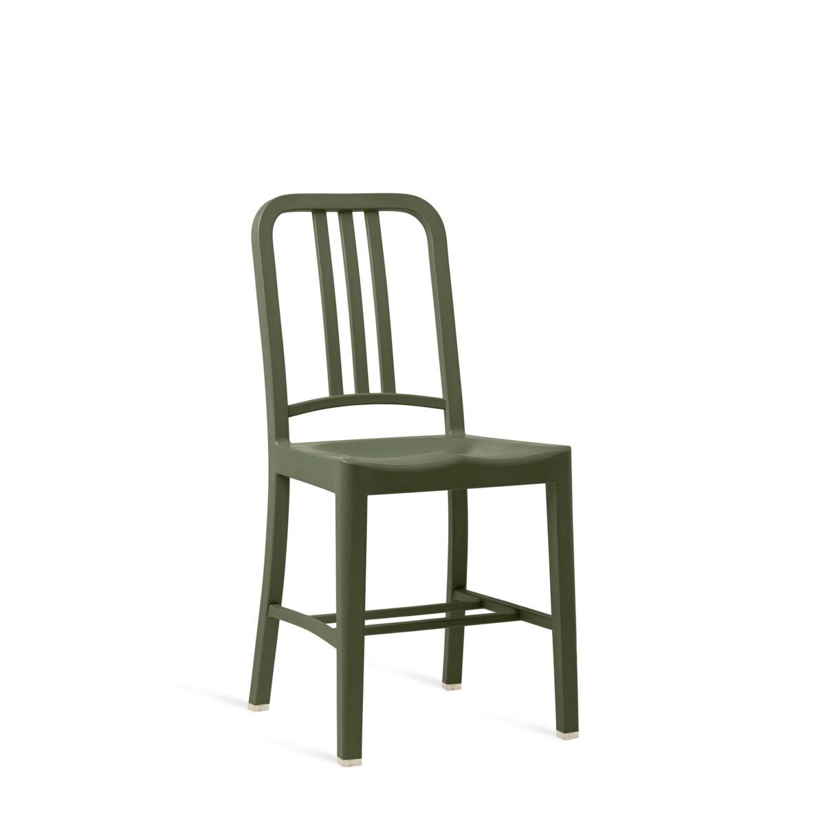 “Iconic 111 Navy Chair® crafted from recycled PET, offering sustainability and timeless industrial design.”