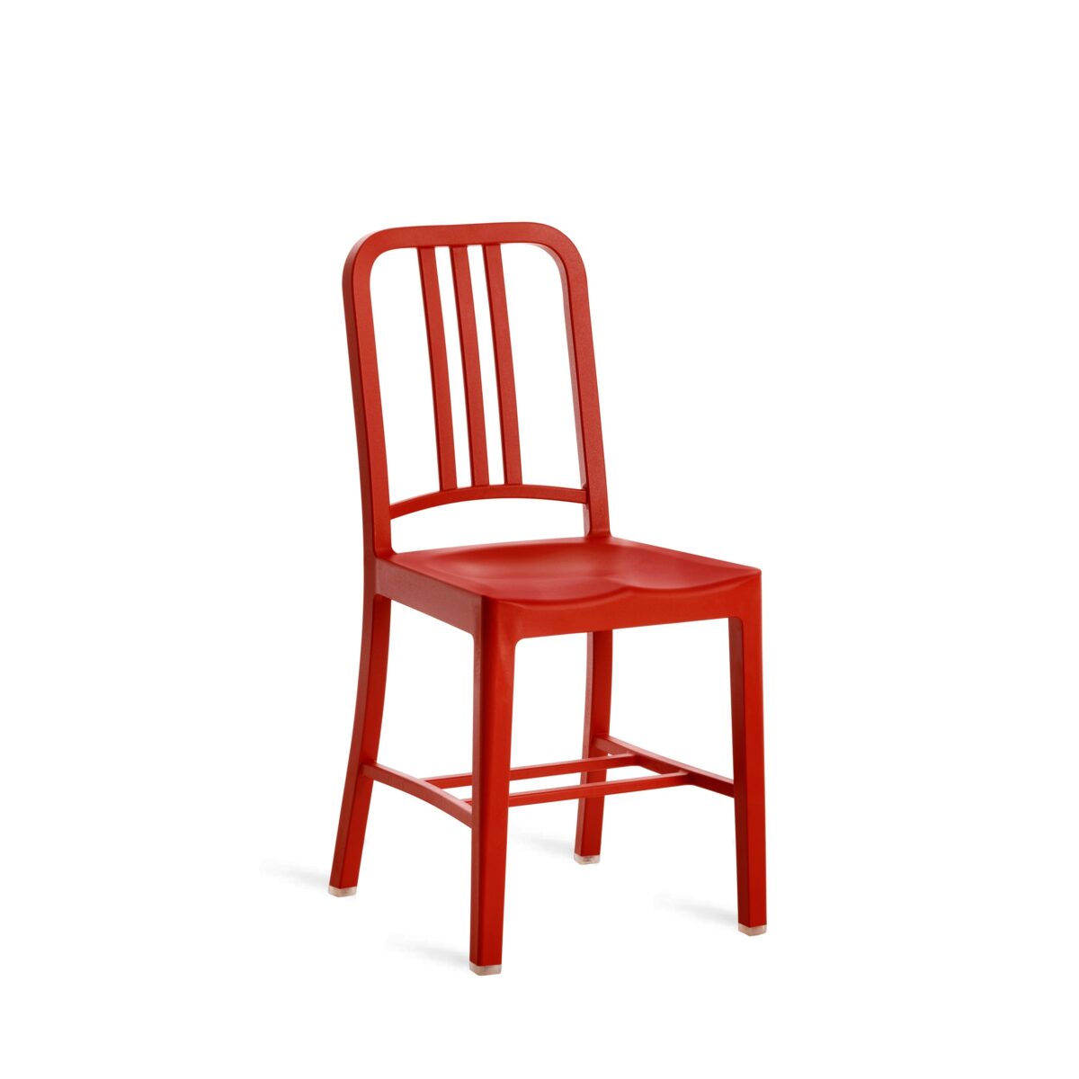 111 Navy Chair by Emeco in white, made from 111 recycled bottles, durable and stylish for indoor/outdoor use.