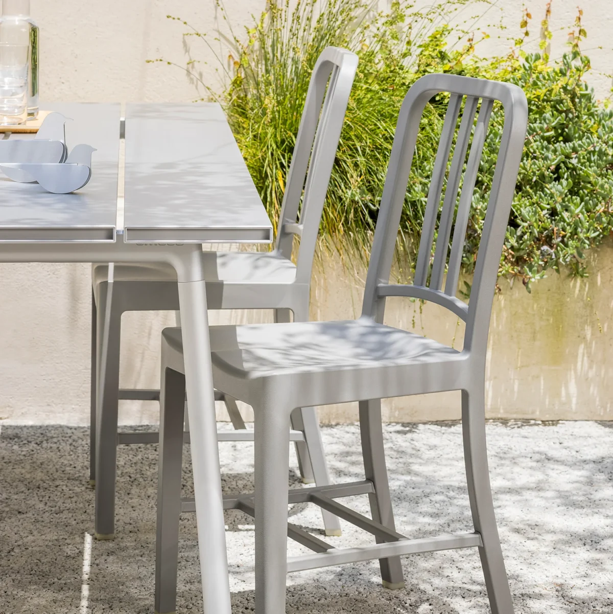 Minimalist Navy Officer Side Chair with ergonomic design by Jasper Morrison.