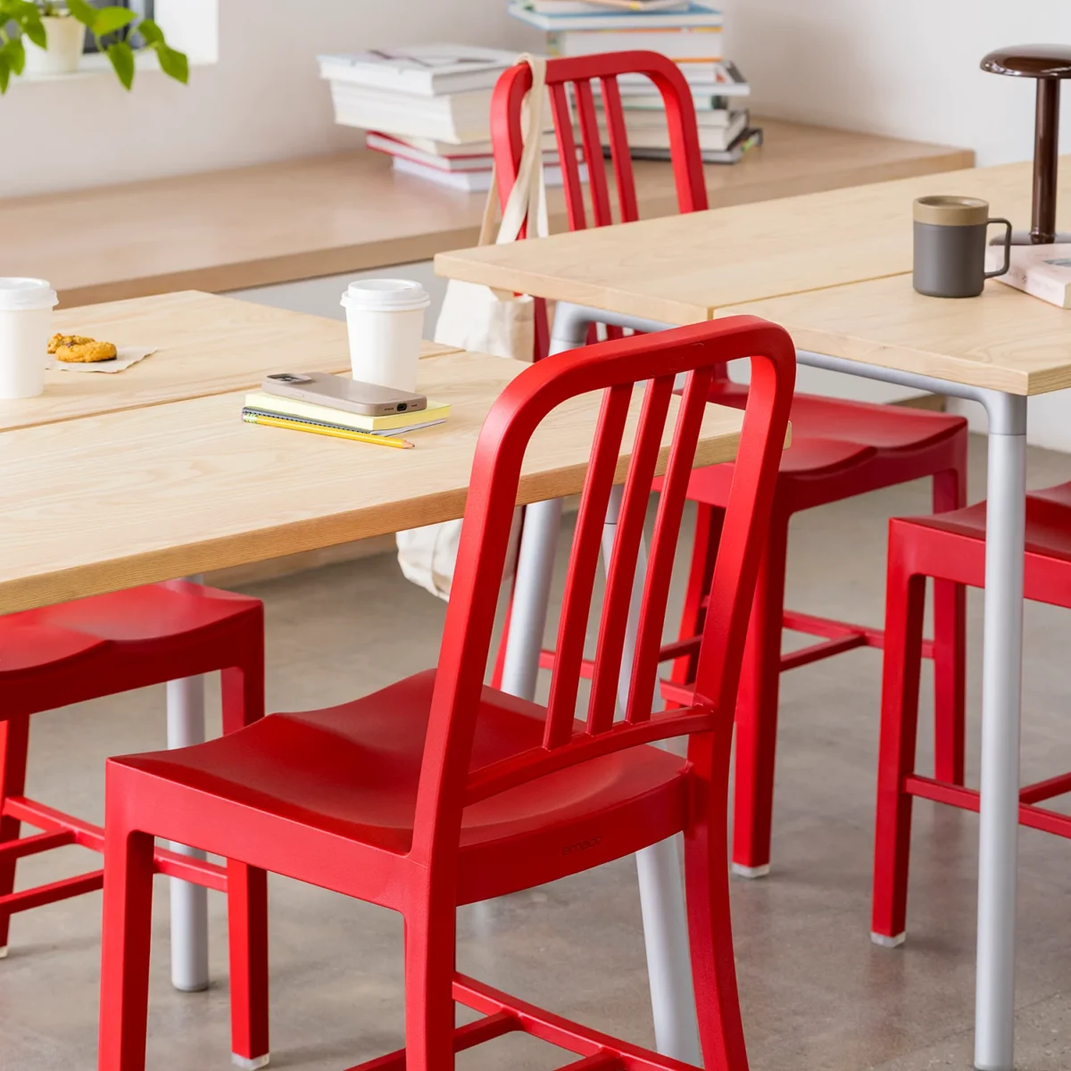 Durable aluminum side chair with contemporary design by Jasper Morrison for Emeco.