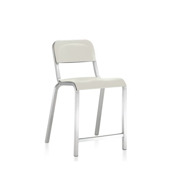 “Emeco 1951 Stool featuring retro styling and a lightweight, durable build.”