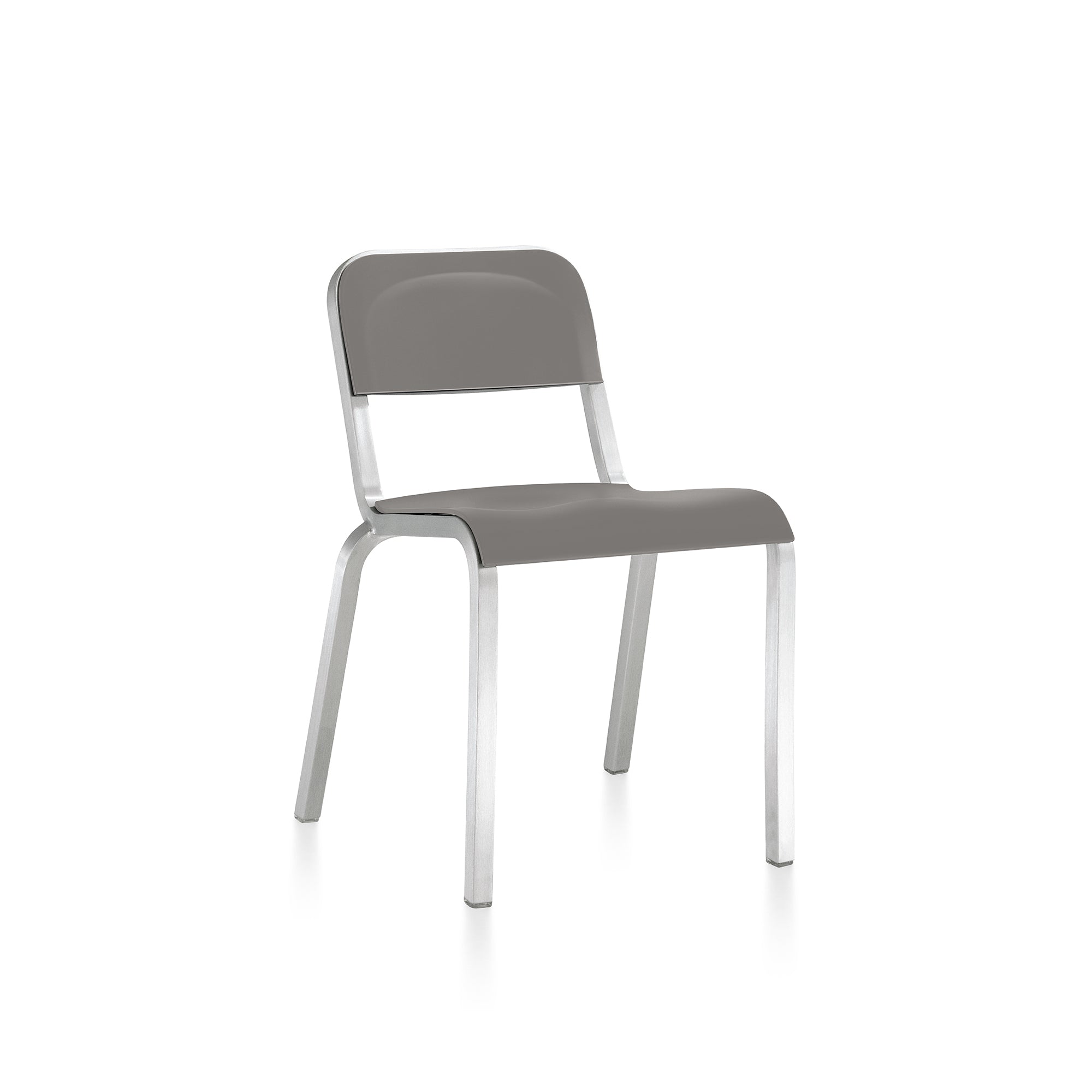 Modern 1951 stacking chair by BMW for Emeco, featuring a durable aluminum frame and recycled PET plastic seat.