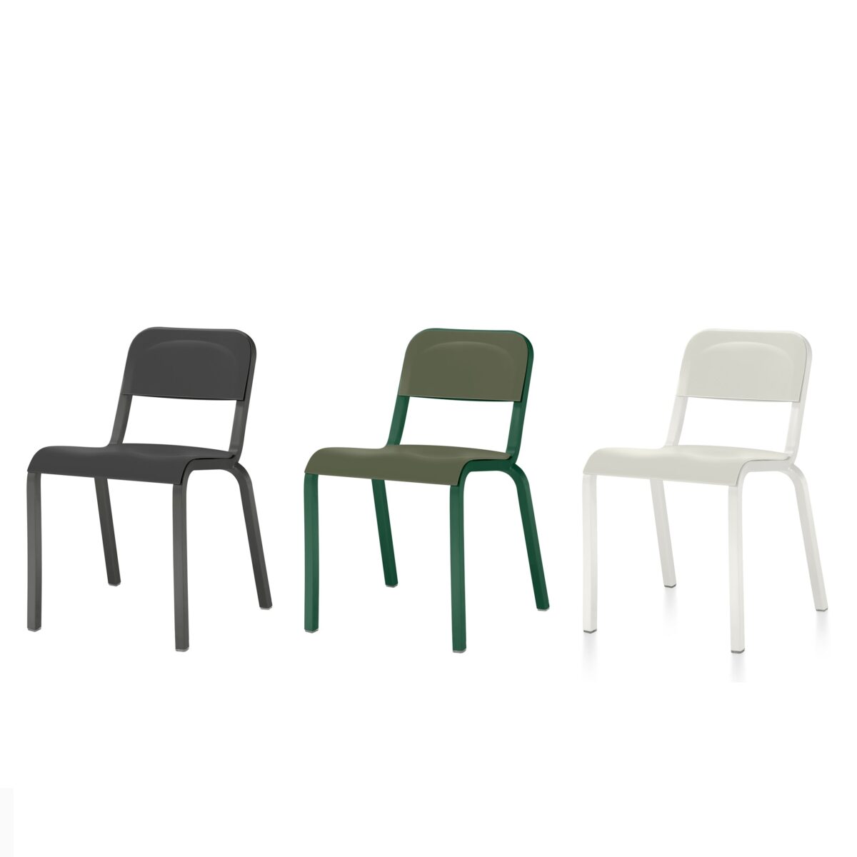 “Emeco 1951 Stacking Chair with contoured seat and backrest for ergonomic comfort.”