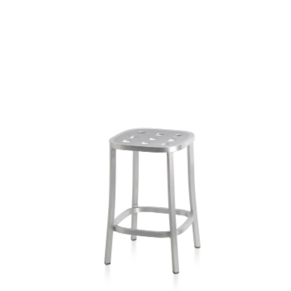 “Emeco 1 Inch All Aluminum Stool offering strength, simplicity, and sustainable design in a compact form.”