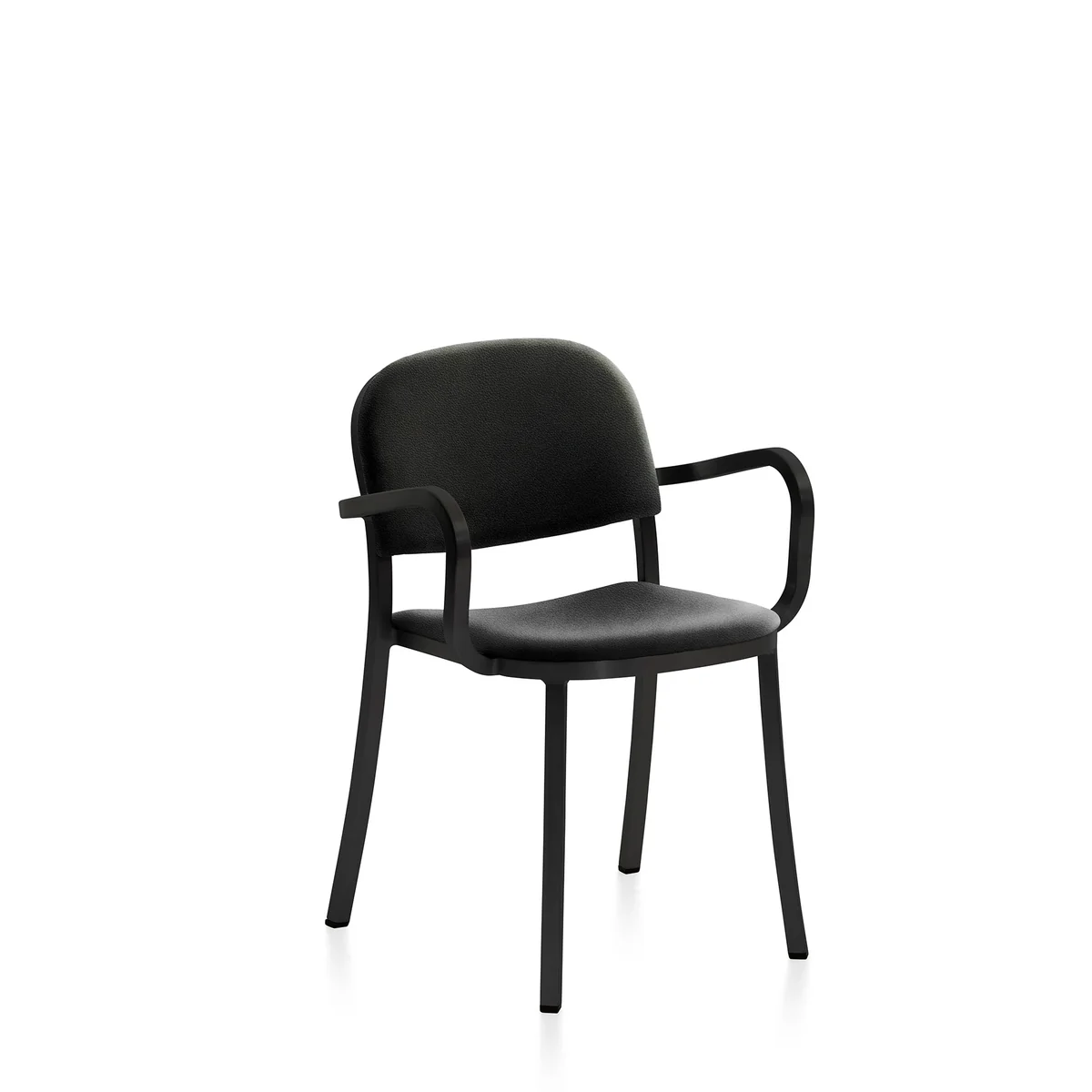 1 Inch armchair with upholstered seat by Emeco, designed by Jasper Morrison, featuring a recycled aluminum frame and upholstered seat, suitable for both residential and commercial spaces.