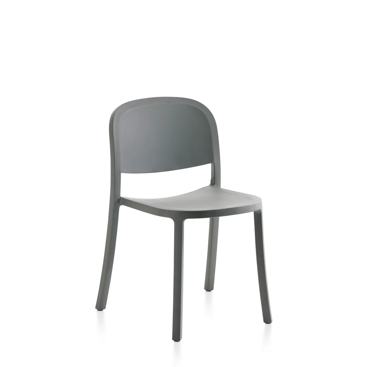 1 Inch Reclaimed Stacking Chair by Emeco, an eco-friendly design made from reclaimed materials, offering sleek, modern style and stackability for contemporary spaces.