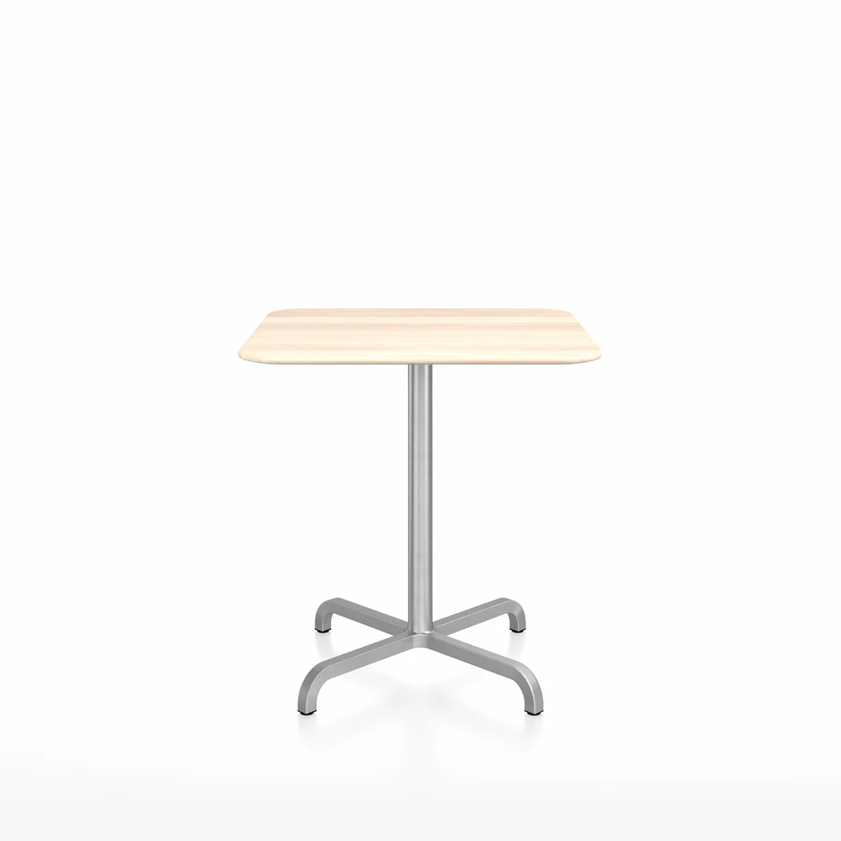 20-06 café table, square, 30 inches, Accoya wood by Emeco, designed by Norman Foster, features a solid Accoya wood top with a hand-brushed aluminum base, suitable for both indoor and outdoor use.