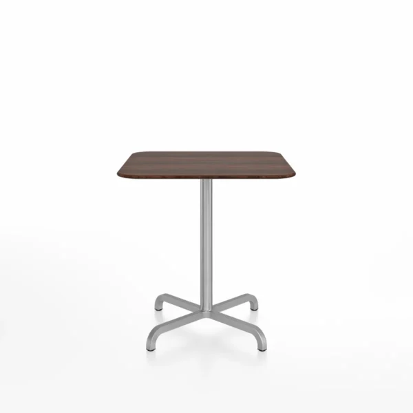 20-06 café table, square with a recycled aluminum base and customizable top options, including wood or HPL, designed by Norman Foster for Emeco.