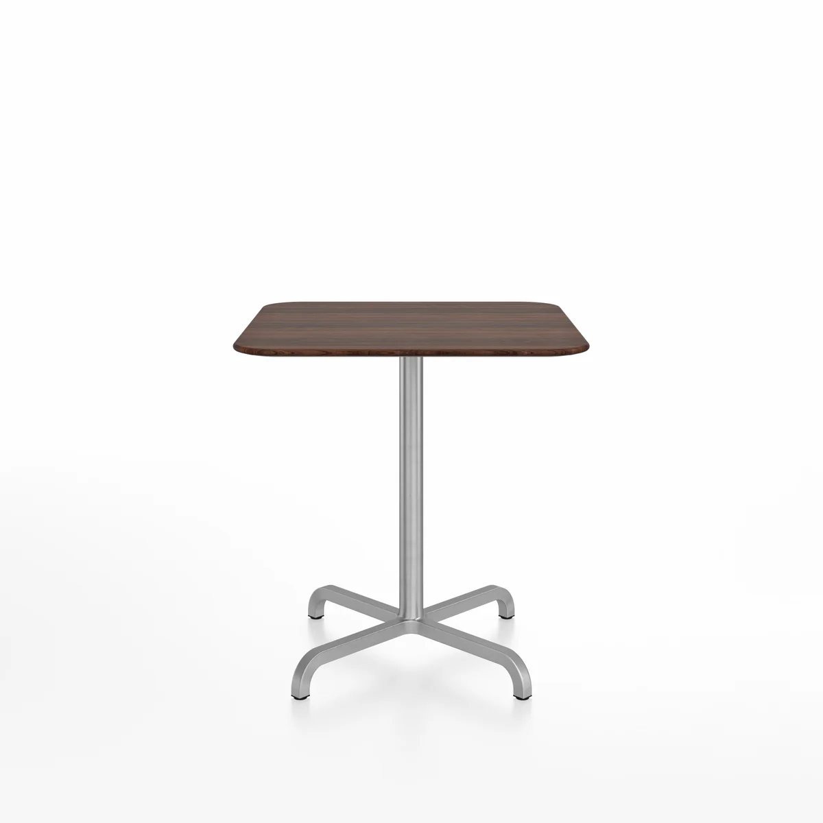 20-06 café table, square with a recycled aluminum base and customizable top options, including wood or HPL, designed by Norman Foster for Emeco.