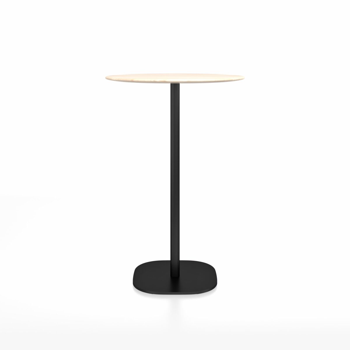 “Minimalist 2 Inch bar-height table by Emeco, round top with sturdy base.”
