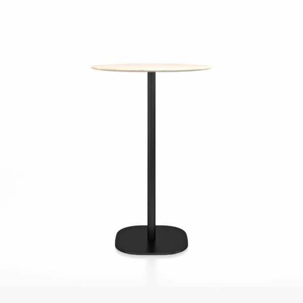 “Minimalist 2 Inch bar-height table by Emeco, round top with sturdy base.”