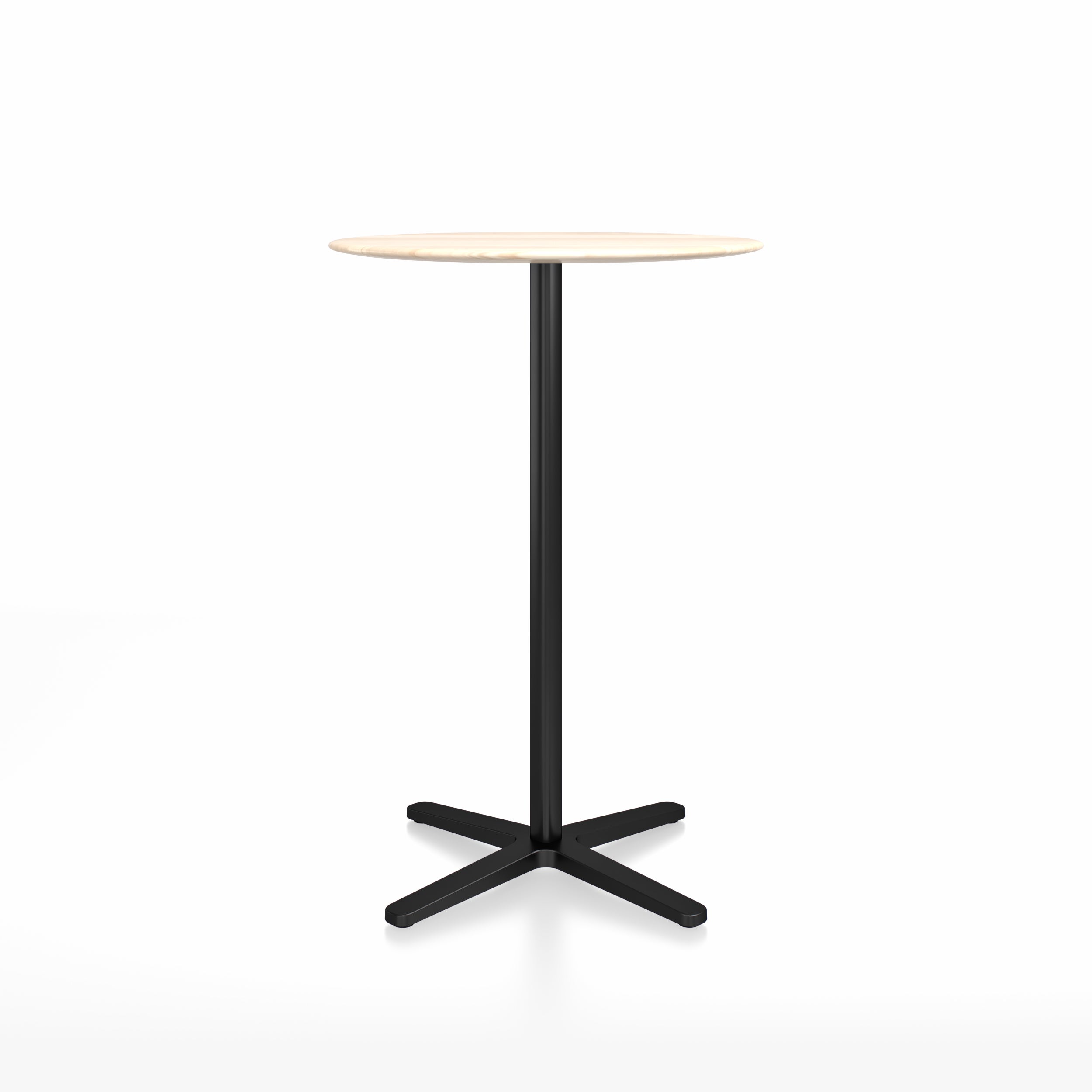 “Durable Emeco 2 Inch bar-height table with round top and X base.”
