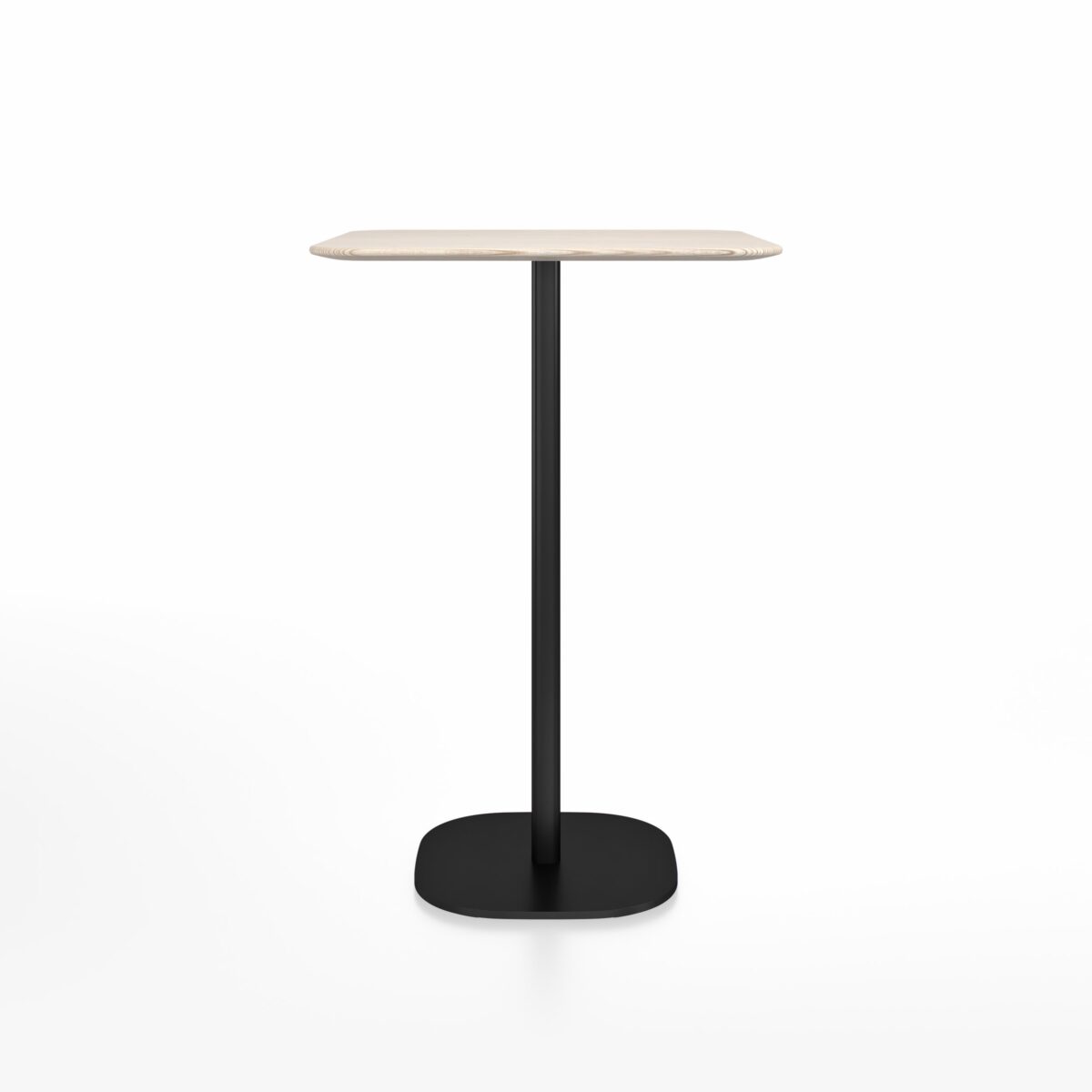 “Modern Emeco square bar table with 2 Inch flat base for stability and visual simplicity.”