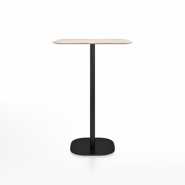 “Modern Emeco square bar table with 2 Inch flat base for stability and visual simplicity.”