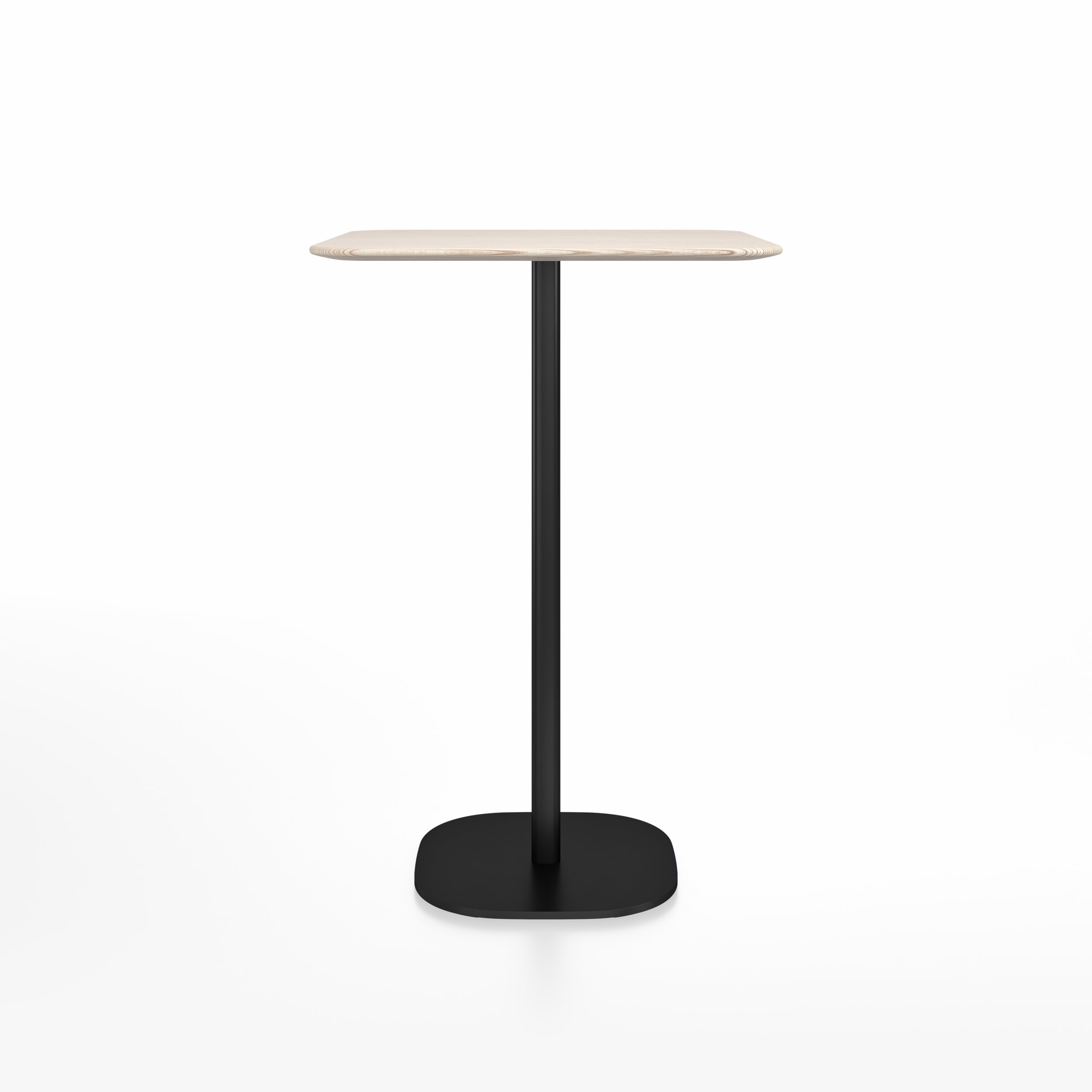 “Modern Emeco square bar table with 2 Inch flat base for stability and visual simplicity.”
