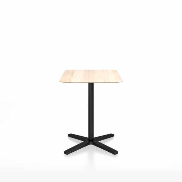 Modern square café table with walnut plywood top and black aluminum X-base by Jasper Morrison for Emeco.
