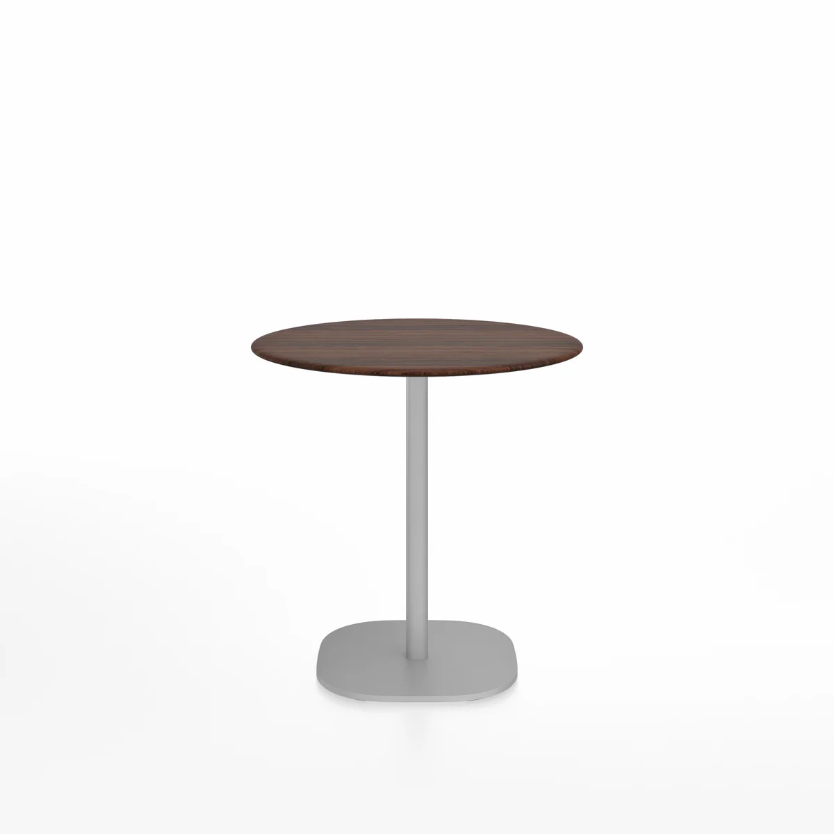 2 Inch Flat Base café table, round by Emeco, designed by Jasper Morrison, features a softly rounded square column with a flat base, available in various sizes and materials, suitable for both indoor and outdoor use.