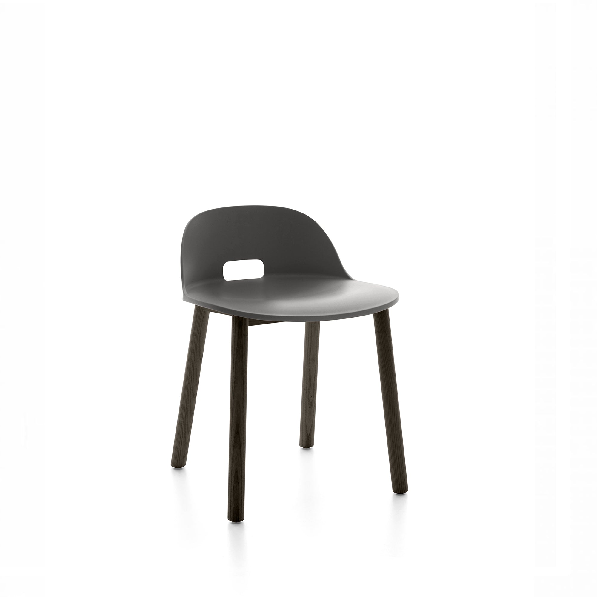 “Minimalist Alfi Chair by Jasper Morrison for Emeco, offering ergonomic support with a low back and slim profile.”
