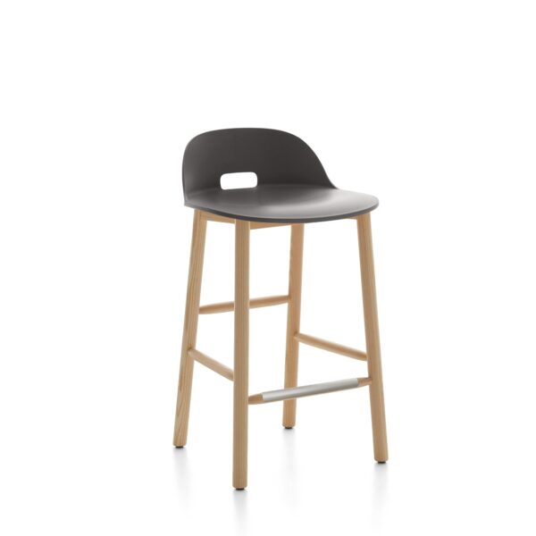 “Eco-friendly Emeco Alfi low back stool with simple, refined shape.”