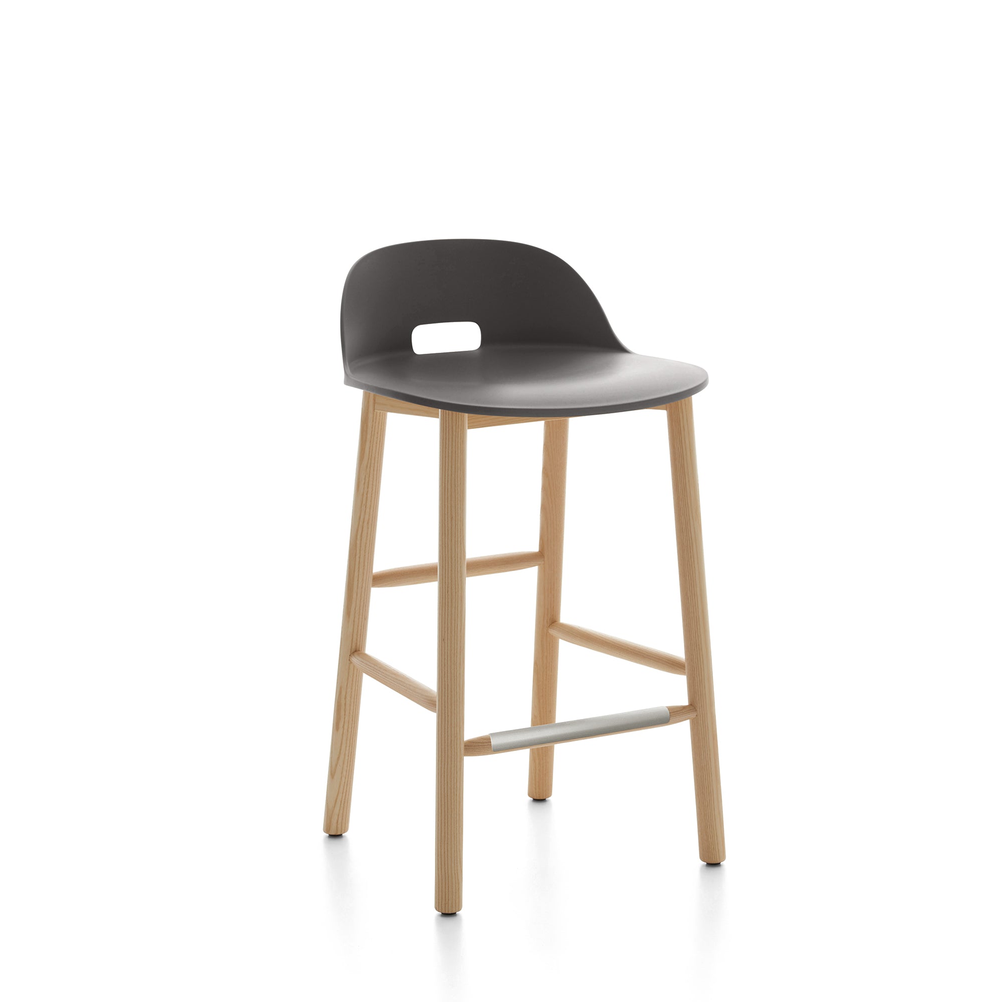 “Eco-friendly Emeco Alfi low back stool with simple, refined shape.”