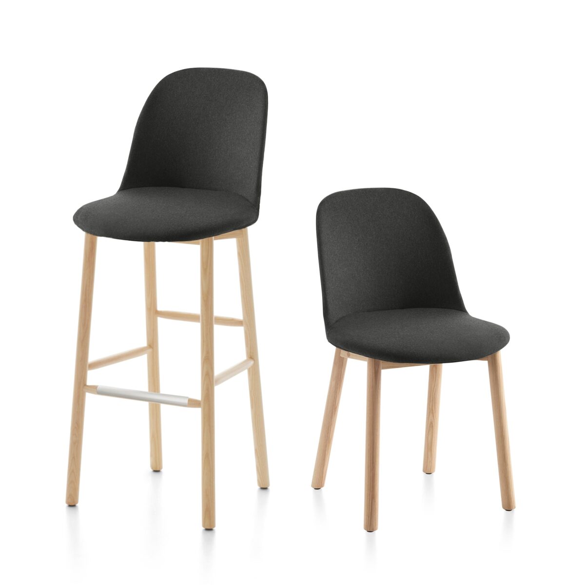 Alfi Soft Slipcover High Back chair with Spinneybeck Volo Black leather and natural ash wood legs.