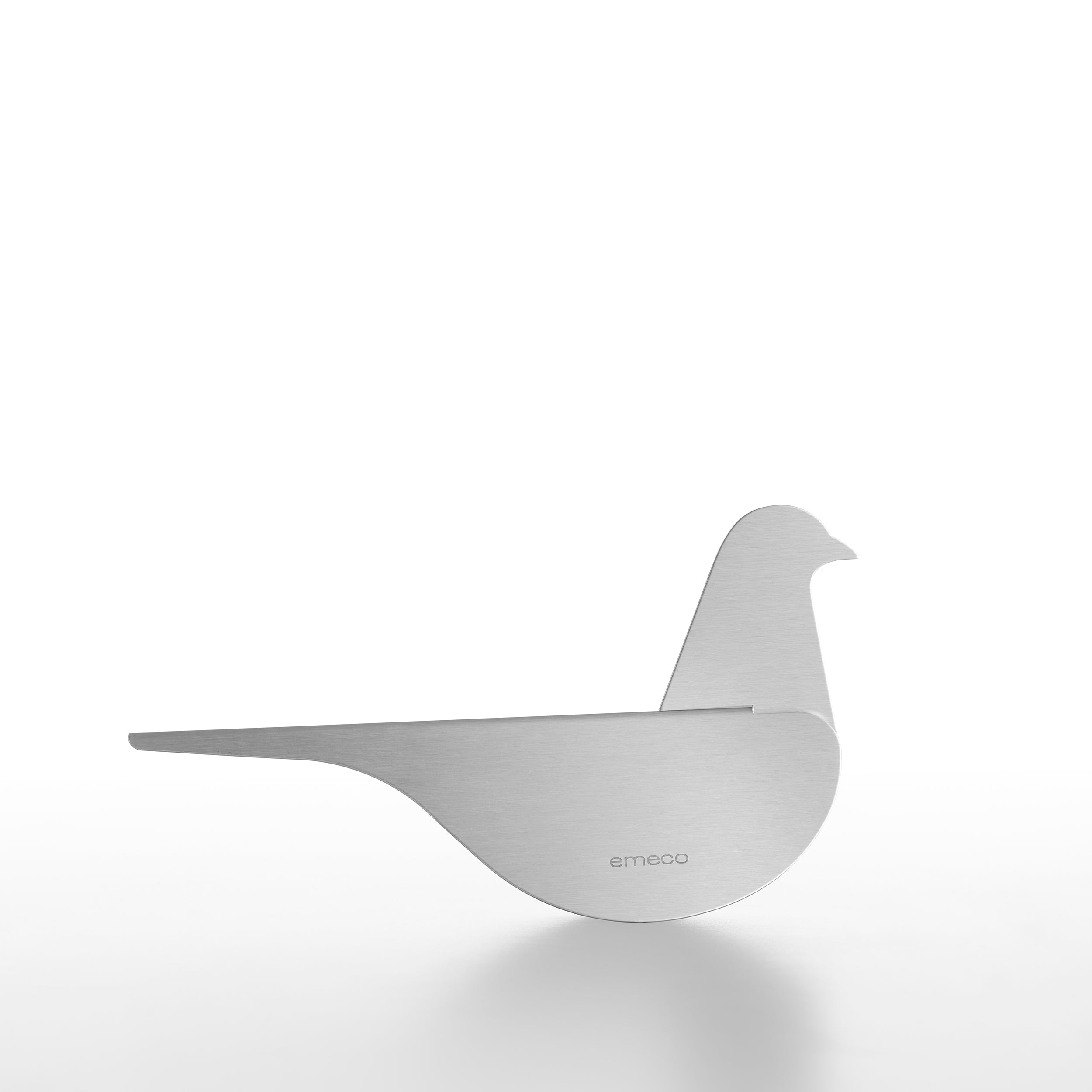 Bird sculpture by Yun Li for Emeco, minimalist design with sleek aluminum form.