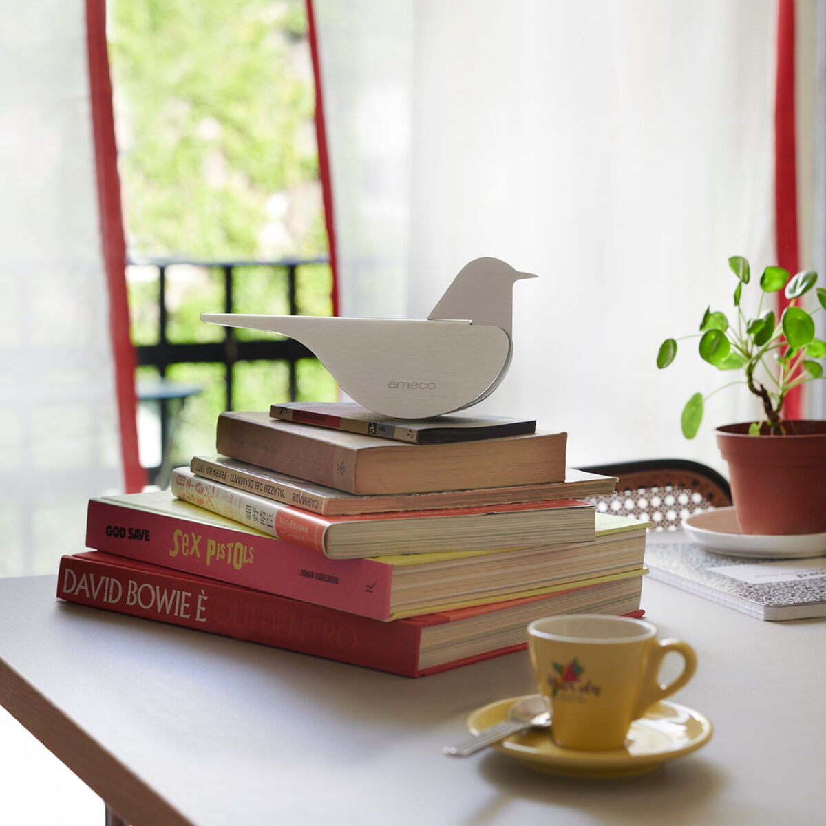 The Bird by Yun Li, a dynamic aluminum sculpture by Emeco, combining nature and industrial design.