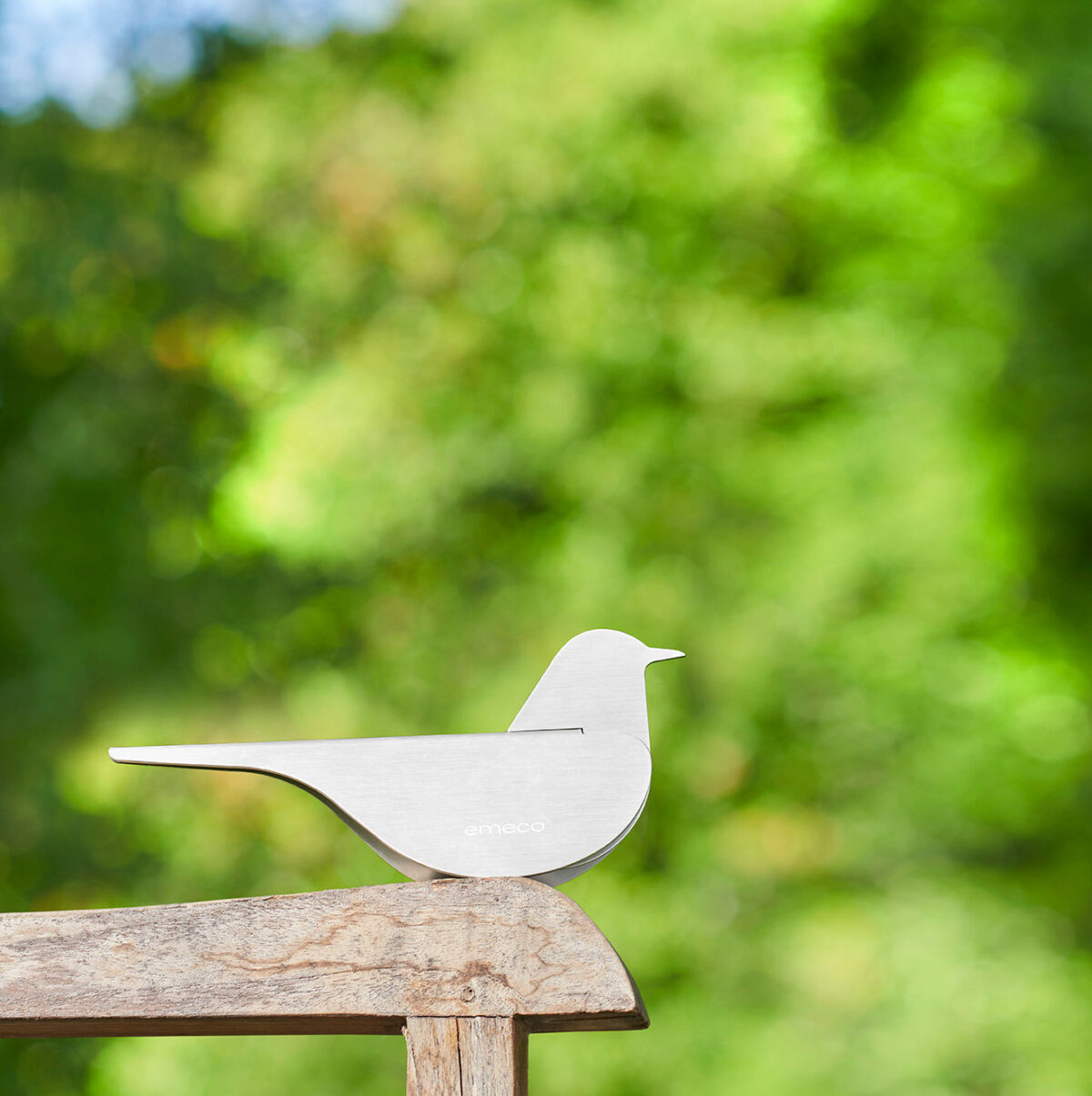 Elegant bird sculpture by Yun Li for Emeco, designed with a brushed aluminum finish.