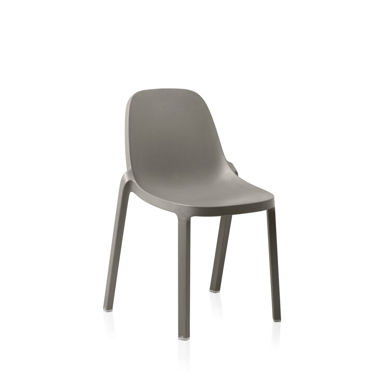 “Durable and lightweight Broom Chair by Emeco, stackable for easy storage and built with sustainability in mind.”