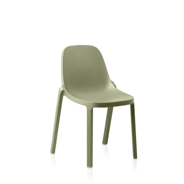 Broom Stacking Chair by Emeco, an eco-friendly design made from recycled materials, featuring a modern aesthetic and stackable functionality for contemporary spaces.