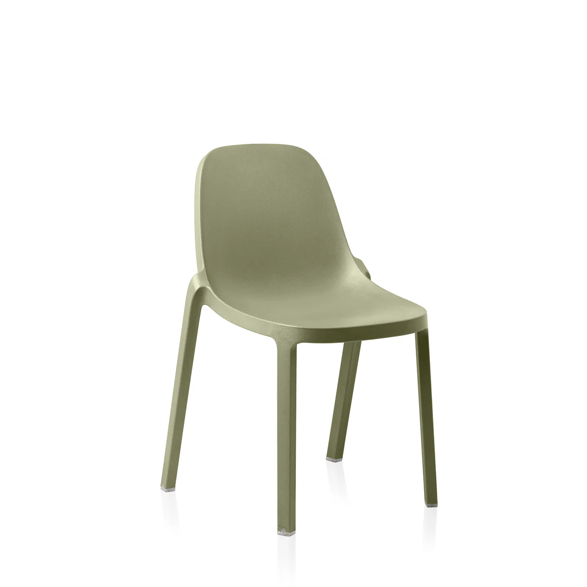 Broom Stacking Chair by Emeco, an eco-friendly design made from recycled materials, featuring a modern aesthetic and stackable functionality for contemporary spaces.
