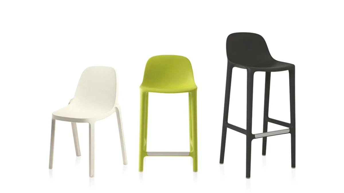 The Broom Stool by Emeco, designed for both comfort and a contemporary aesthetic.