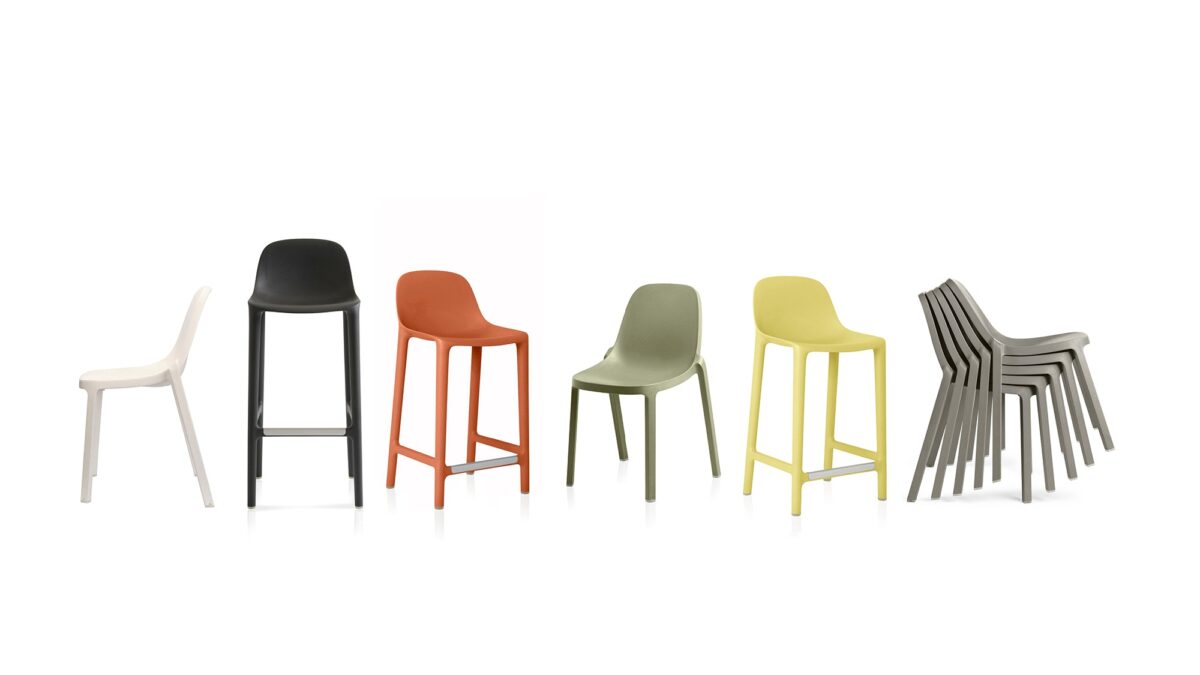 “Philippe Starck’s Broom Chair for Emeco featuring a minimalist form and durable, recycled plastic construction.”