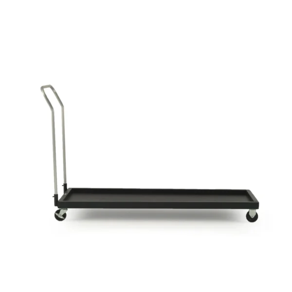 Emeco Dolly for stacking chairs, crafted from painted pine wood with a recycled aluminum handle and steel brackets, designed for easy chair transport.