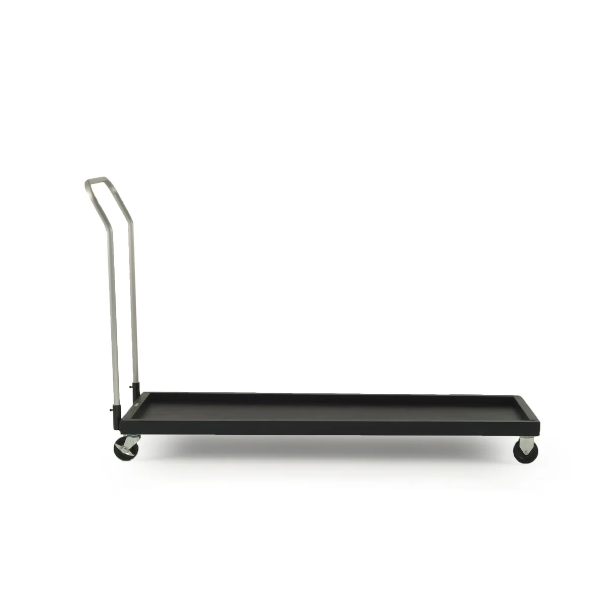 Emeco Dolly for stacking chairs, crafted from painted pine wood with a recycled aluminum handle and steel brackets, designed for easy chair transport.