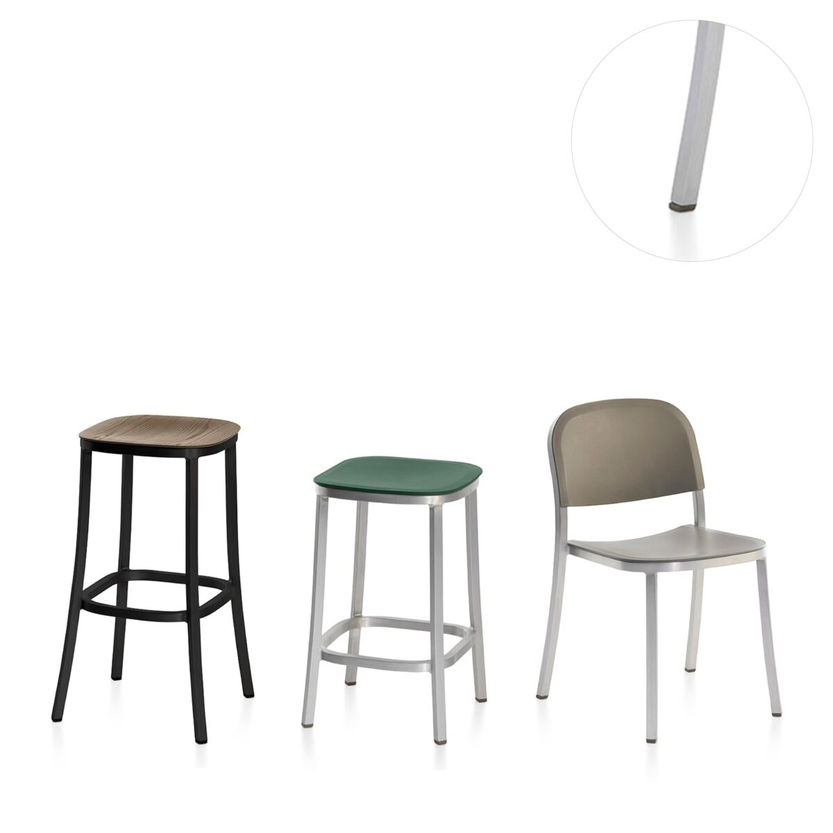 Emeco 1-inch aluminum frame glides (set of 4), designed to enhance stability and prevent scratches.