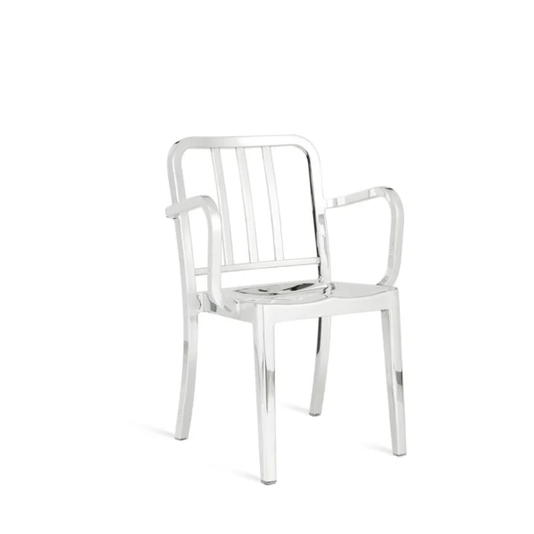 Heritage Stacking Armchair by Emeco, a classic and durable design with comfortable armrests, perfect for modern spaces and easy storage with its stackable feature.