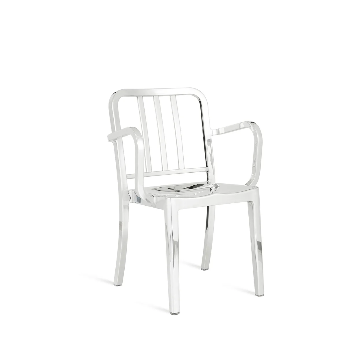 Heritage Stacking Armchair by Emeco, a classic and durable design with comfortable armrests, perfect for modern spaces and easy storage with its stackable feature.