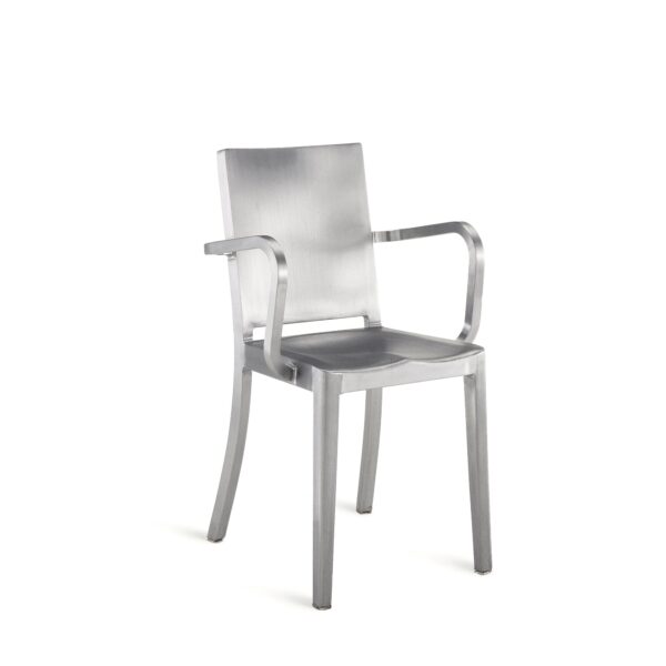 “Emeco Hudson Armchair with sleek arms and ergonomic backrest, designed by Philippe Starck for modern interiors.”