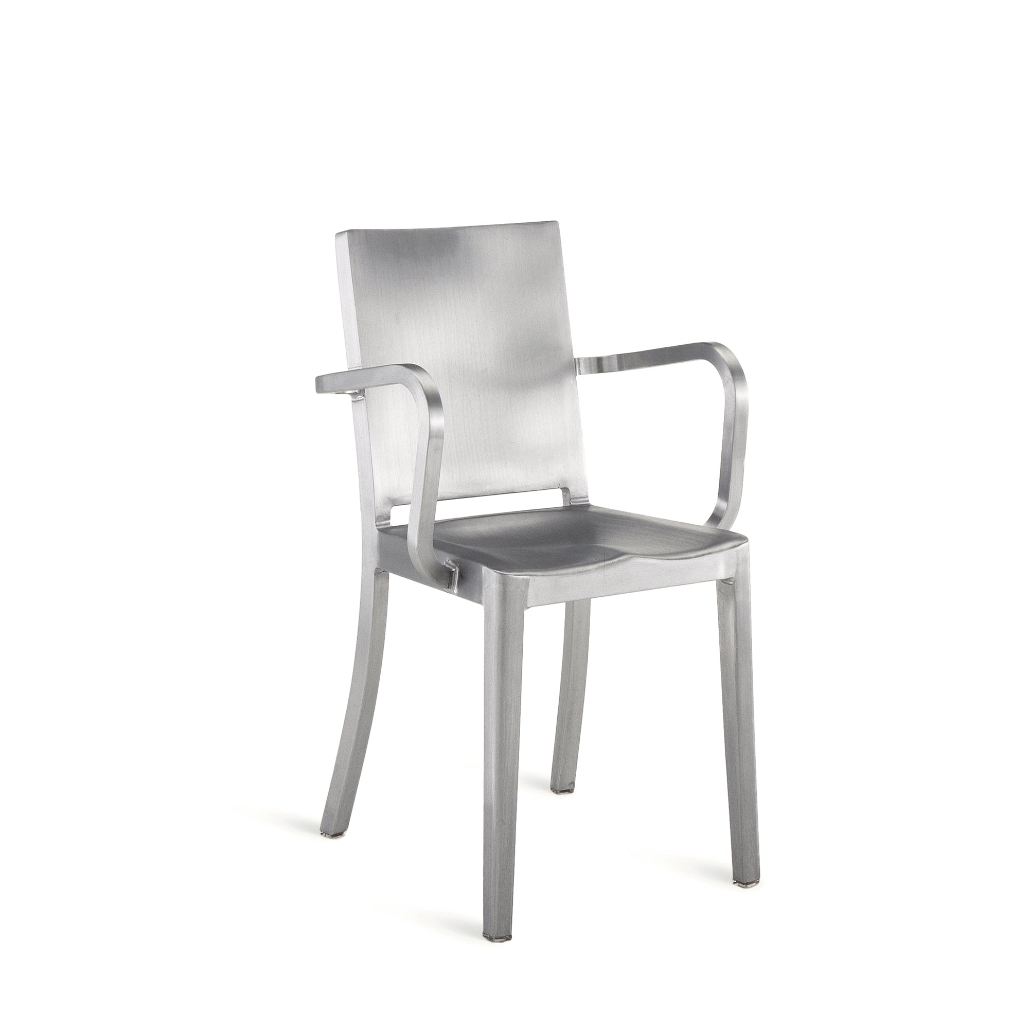 “Emeco Hudson Armchair with sleek arms and ergonomic backrest, designed by Philippe Starck for modern interiors.”