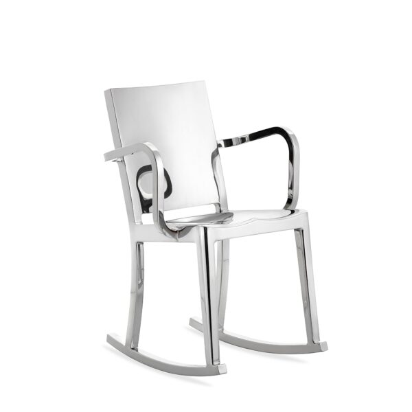 Sleek rocking chair with arms, designed by Philippe Starck for Emeco.