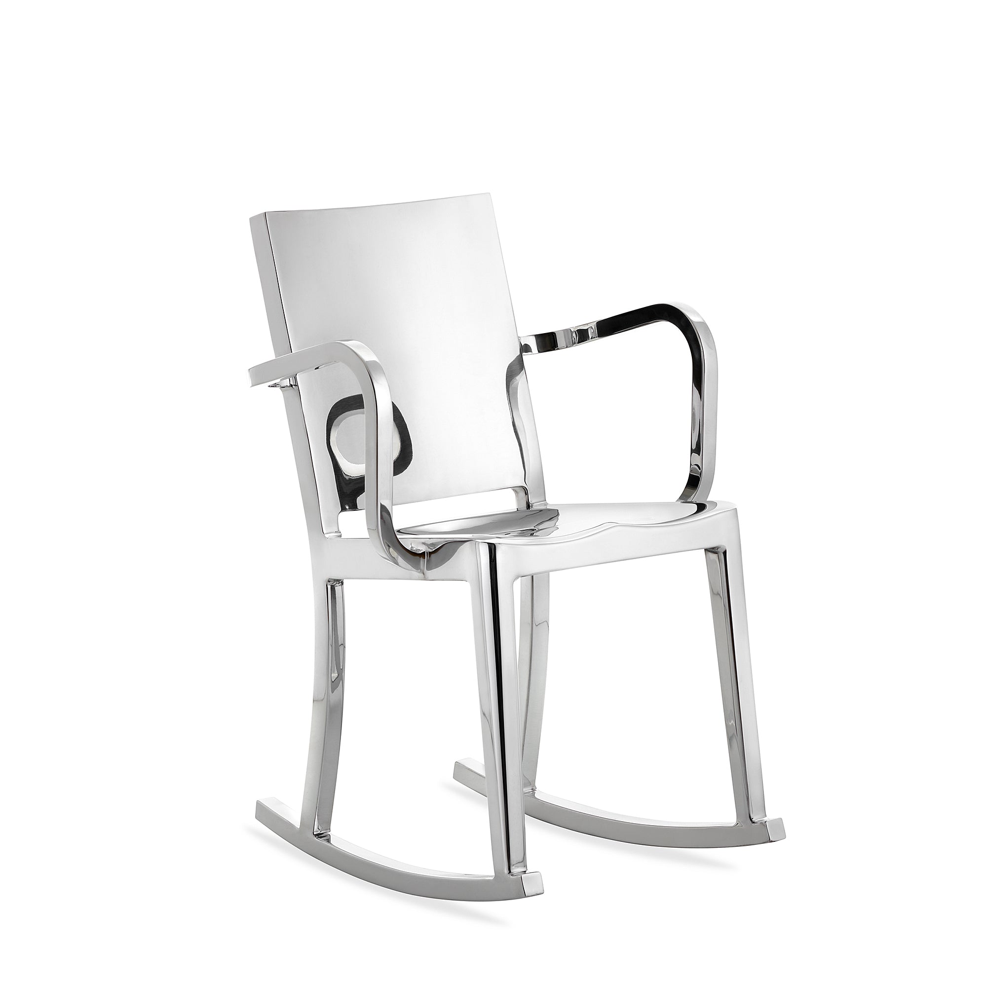 Sleek rocking chair with arms, designed by Philippe Starck for Emeco.