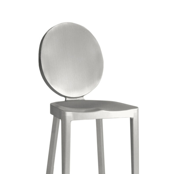 Polished Aluminum Kong Stool by Philippe Starck for Emeco – Sleek, modern design with a circular backrest and armrests, ideal for contemporary interiors.