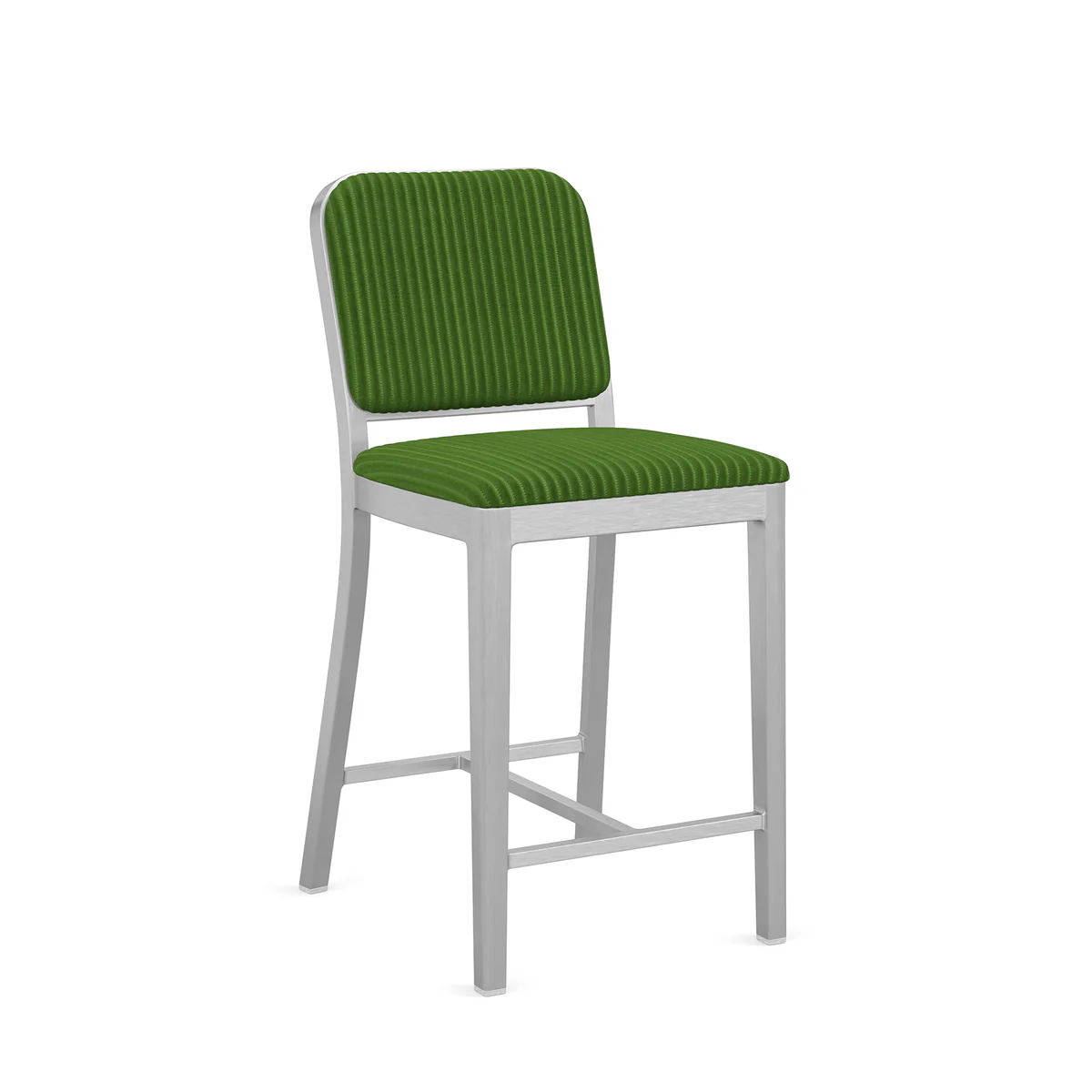 Navy Officer stool by Emeco, designed by Jasper Morrison, features a recycled aluminum frame with optional upholstery in Kvadrat or Spinneybeck fabrics, suitable for both residential and commercial spaces.