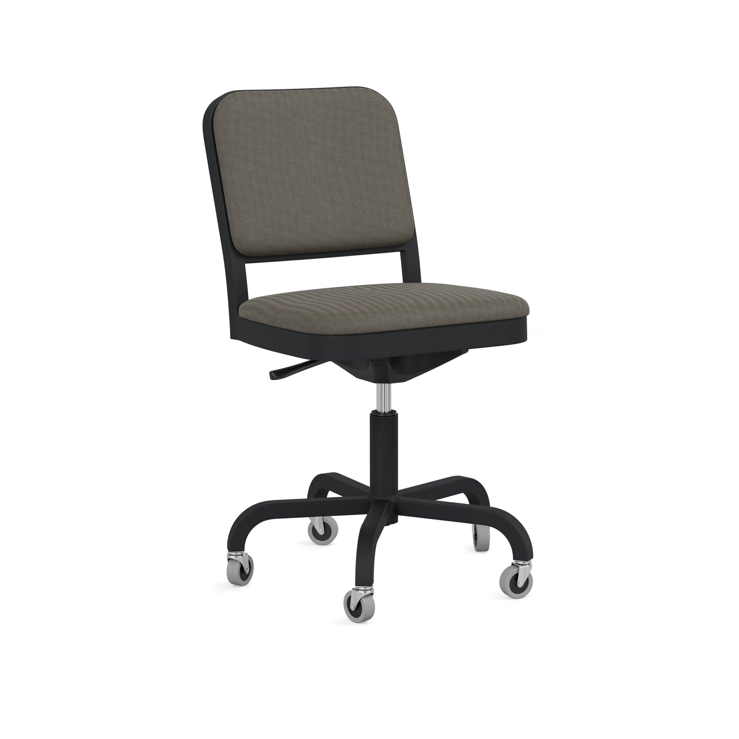 Navy Officer swivel chair with aluminum frame and navy fabric seat by Jasper Morrison for Emeco.